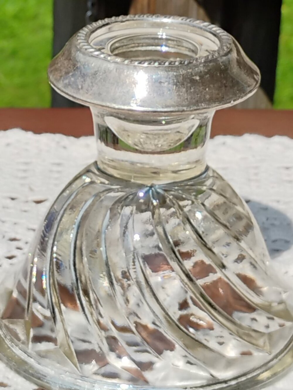 Laben brand swirled glass and sterling silver candle holder circa 1950 - 1965